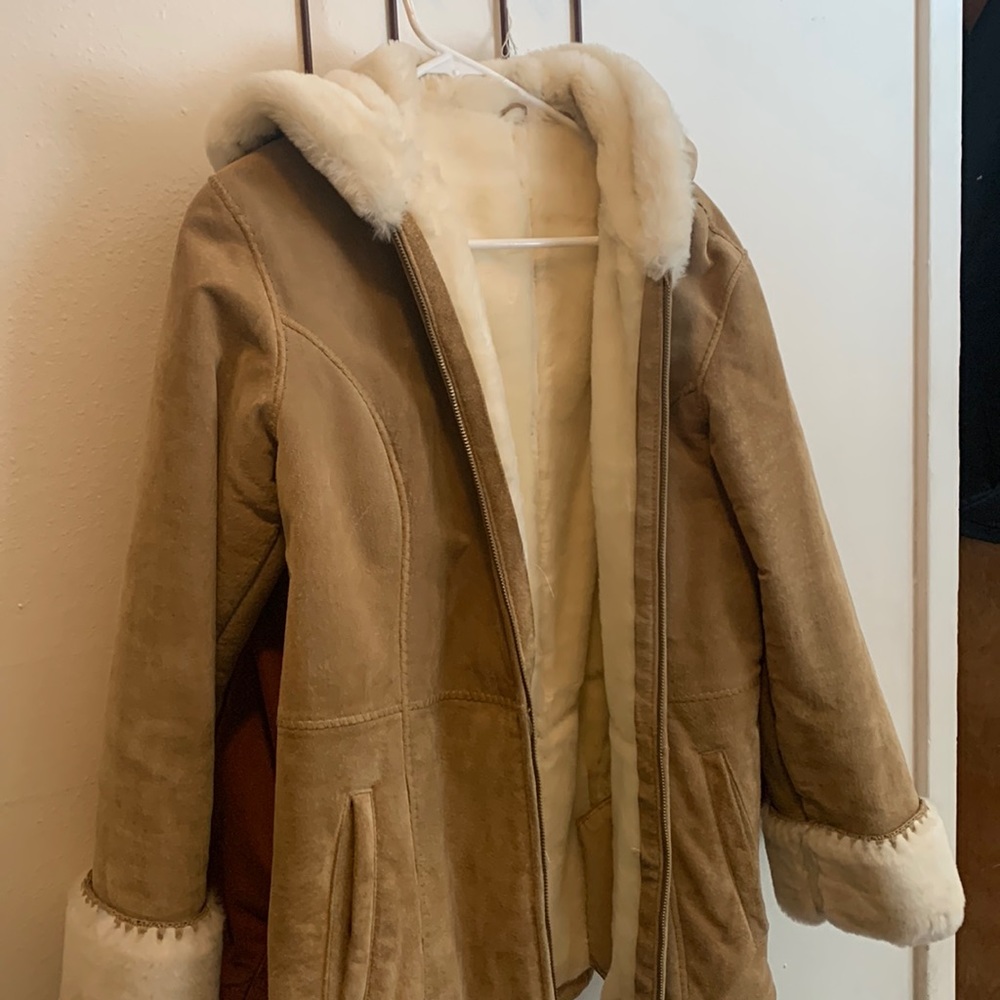 Leather hooded jacket